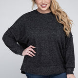 Brushed Melange Drop Shoulder Sweater, Various Colors, Zenana (Plus only)