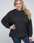 Brushed Melange Drop Shoulder Sweater, Various Colors, Zenana (Plus only)