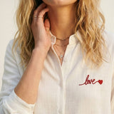 Q2 White Button-Up Shirt with Red Love Embroidery