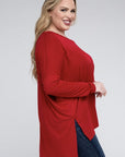 V-Neck Side Slit Hi-Low Hem Top, Various Colors, Zenana (Plus Only)