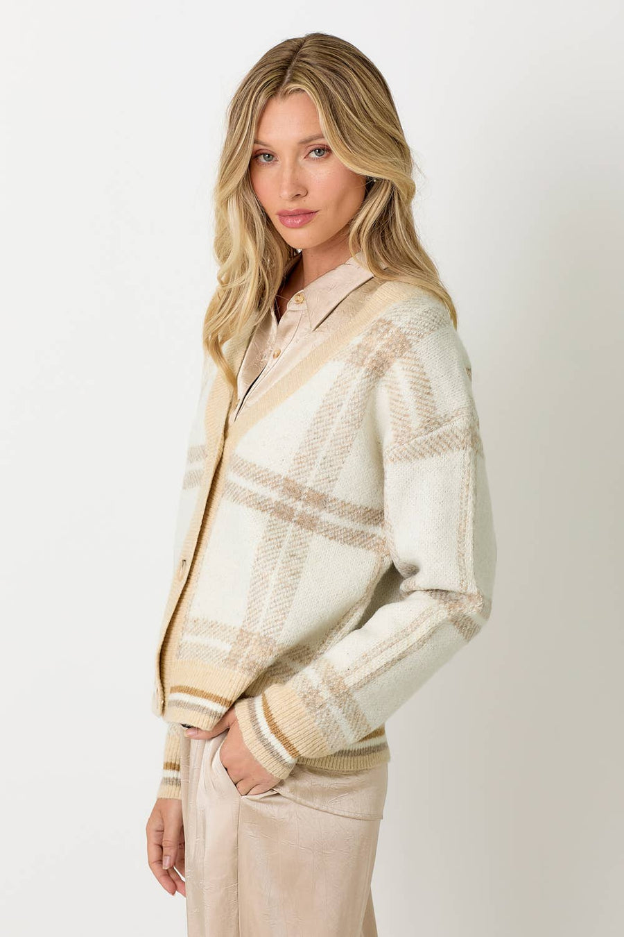 Mystree Plaid Sweater Cardigan