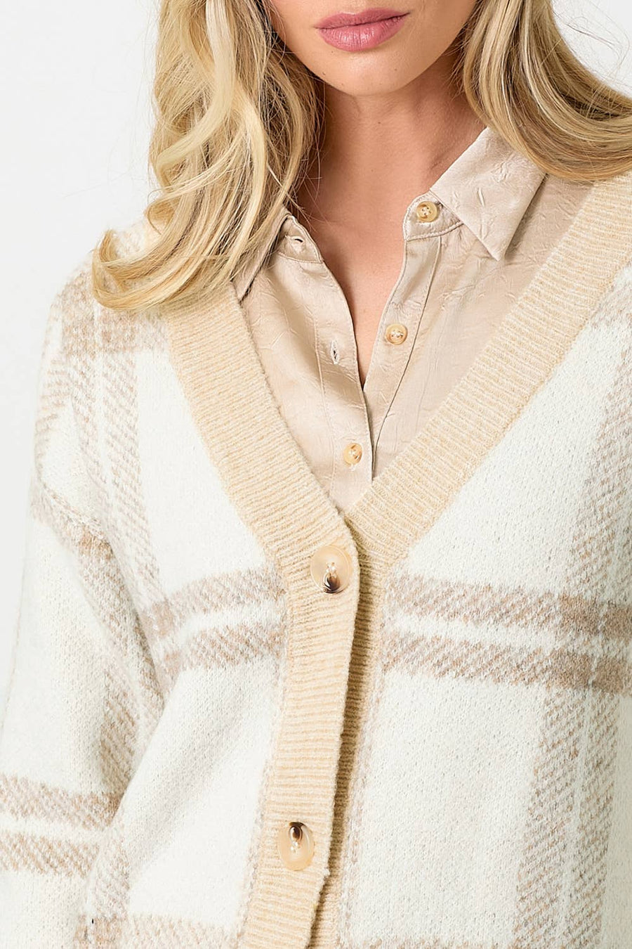 Mystree Plaid Sweater Cardigan