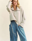 Davi & Dani Drawstring Hem Half Zip Raglan Sleeve Sweatshirt