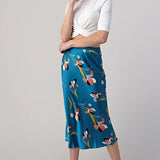 Hashttag - Floral Print Satin Bias Skirt