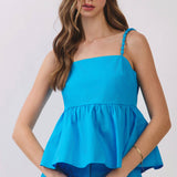 TCEC-Beaded Strap Peplum Sleeveless Top