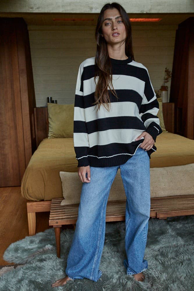 Striped Long Sleeve Sweater, By Together