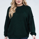 Oversized Raw Seam Melange Sweater, Zenana (Plus size only)