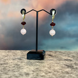 Rose Quartz and Ruby Glass Earrings, Zhanna Jewelry