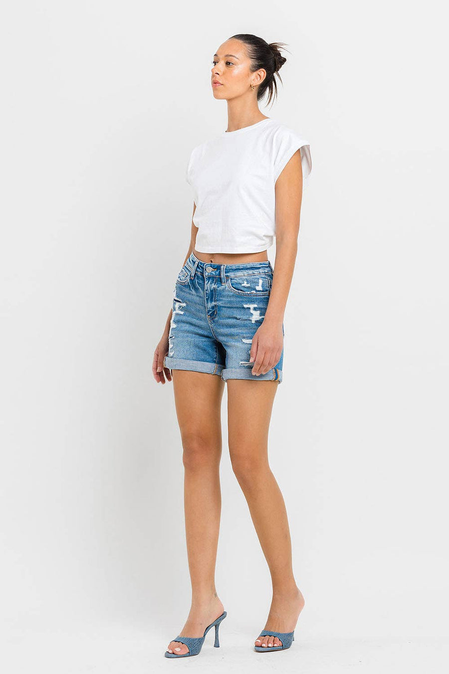 VERVET by FLYING MONKEY - HIGH RISE DOUBLE CUFF SHORTS