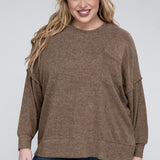 Brushed Melange Drop Shoulder Sweater, Various Colors, Zenana (Plus only)