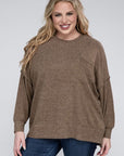 Brushed Melange Drop Shoulder Sweater, Various Colors, Zenana (Plus only)