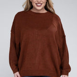 Oversized Raw Seam Melange Sweater, Zenana (Plus size only)