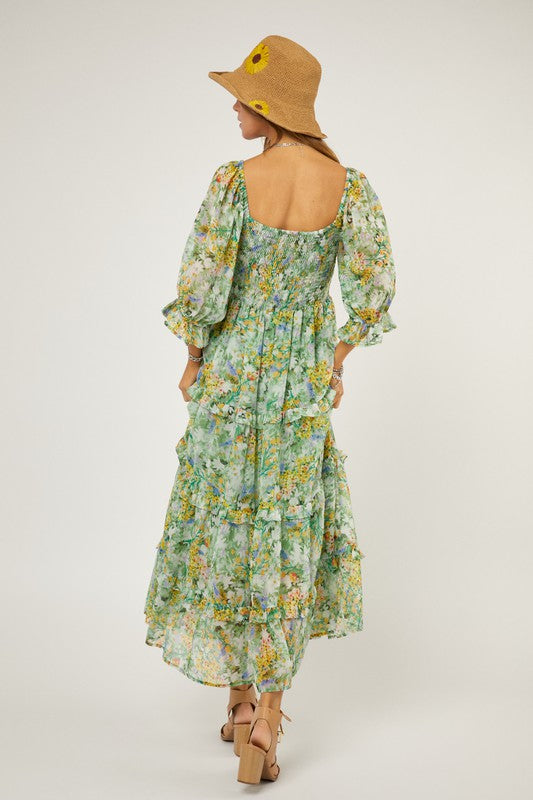 FLORAL CHIFFON MIDI DRESS, Davi & Dani