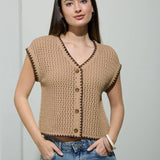 Moon River - CONTRAST STITCH CROCHET KNIT SHORT SLEEVE CARDIGAN