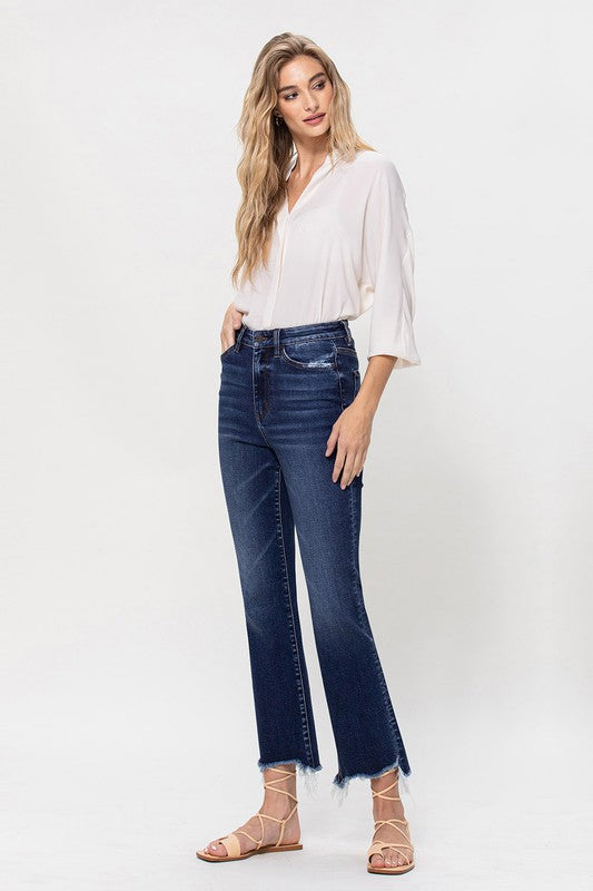 High Rise Distressed Hem Kick Flare Jeans, Vervet by Flying Monkey