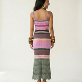 Boho Brown - Vibrant Knitted Geometric Maxi Dress