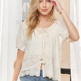 ADORA LA - SHORT SLEEVE TOP WITH SCALLOPED TRIM