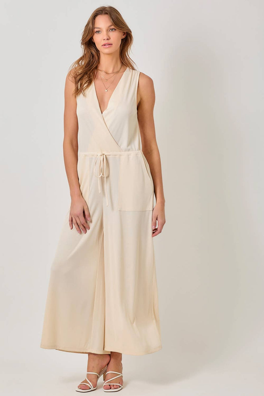 Mystree - Modal Ribbed Surplice Neck Jumpsuit