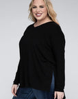 V-Neck Side Slit Hi-Low Hem Top, Various Colors, Zenana (Plus Only)