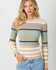 Mystree Color Block Striped Sweater Top