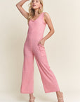 ADORA Ribbed V-Neck Wide Leg Jumpsuit with Pockets