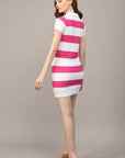 FATE - STRIPE POLO COLLAR SHORT SLV SWEATER DRESS