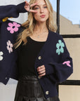 ADORA Flower Button Down Lantern Sleeve Cardigan