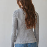 By Together Knit Seamless Round Neck Long Sleeve Jacquard Top