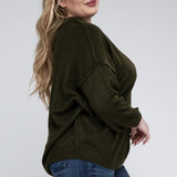 Oversized Raw Seam Melange Sweater, Zenana (Plus size only)