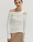 Crescent  Ingrid One Shoulder Rib Top (White)