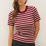 Be Cool - CLASSIC STRIPED CREWNECK SHORT SLEEVE SWEATER