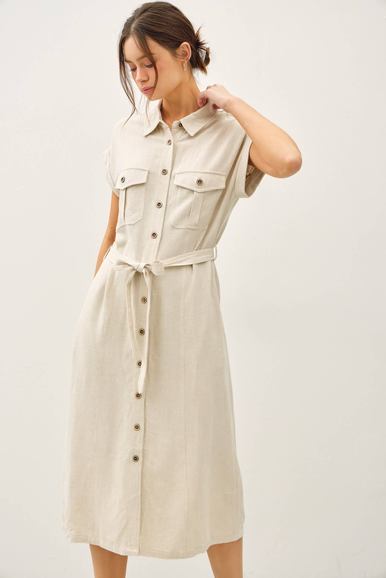Be Cool - Button Up Midi Dress with Utility Style Pockets