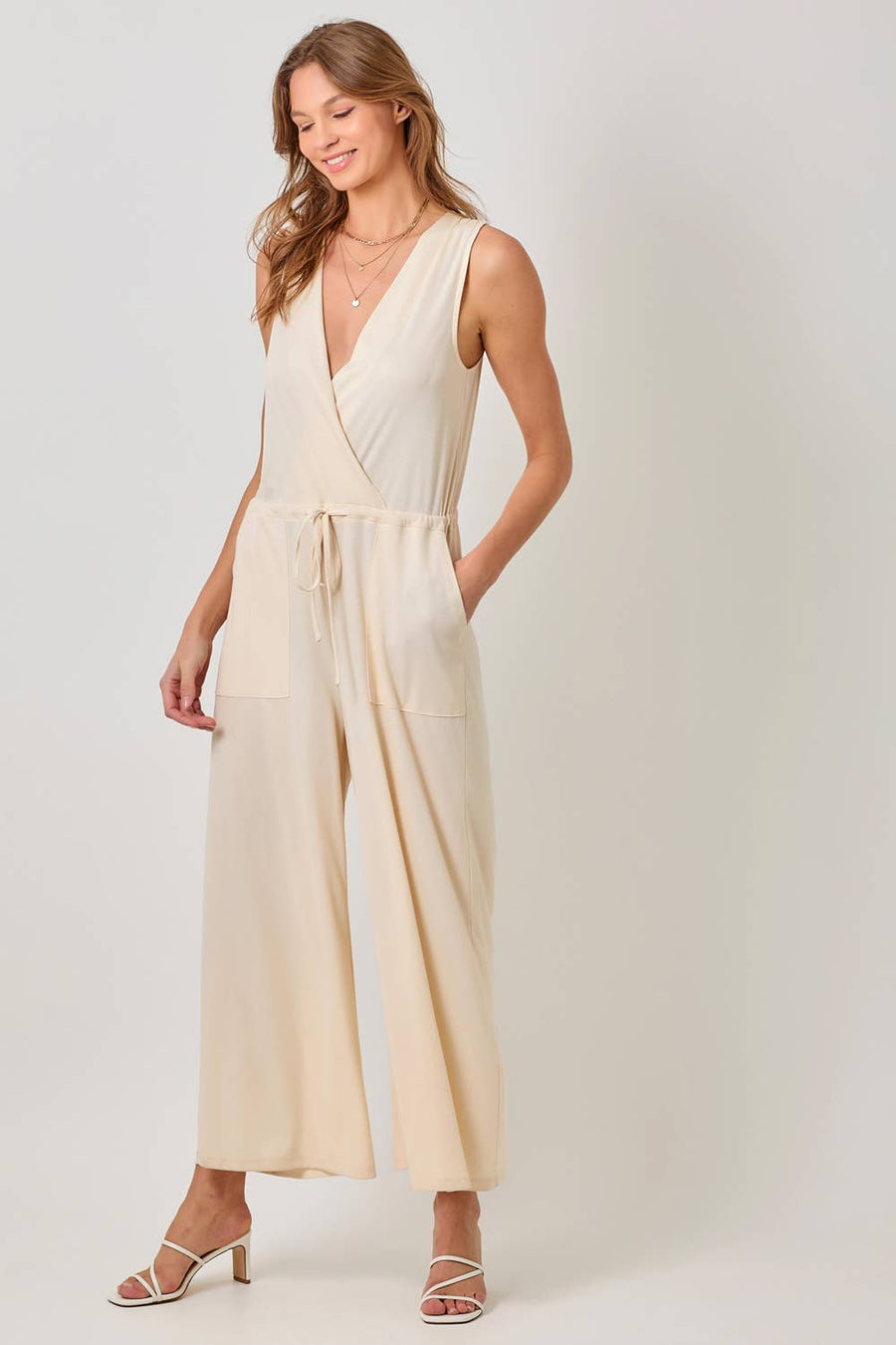 Mystree - Modal Ribbed Surplice Neck Jumpsuit