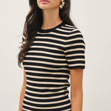 Be Cool - CLASSIC STRIPED CREWNECK SHORT SLEEVE SWEATER