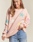 ADORA Stars Pattern Round Neck Drop Shoulder Sweater