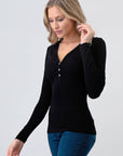 Hashttag - Ribbed Henley Long Sleeve Top