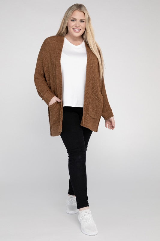 Ribbed Knit Open Front Cardigan (Various Colors), eesome (Plus Only)