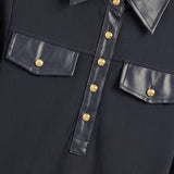 Current Air - Polo Knit Mini Dress With Faux Leather Contrast