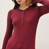 Be Cool - Modal Classic Ribbed Longsleeve Henley Basic Top