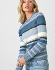 Mystree Color Block Striped Sweater Top