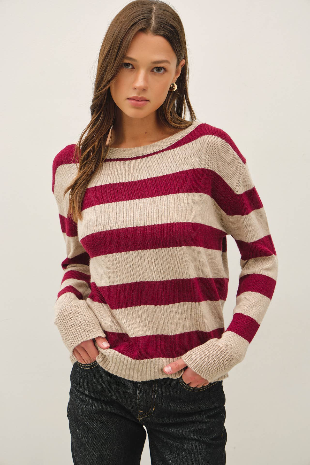 Be Cool - ANGORA BLEND RELAXED FIT WIDE STRIPED SWEATER