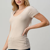 V Neck Double Layered Short Sleeve Top, Hashttag