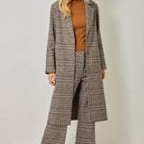 Mystree Houndstooth Plaid Long Coat