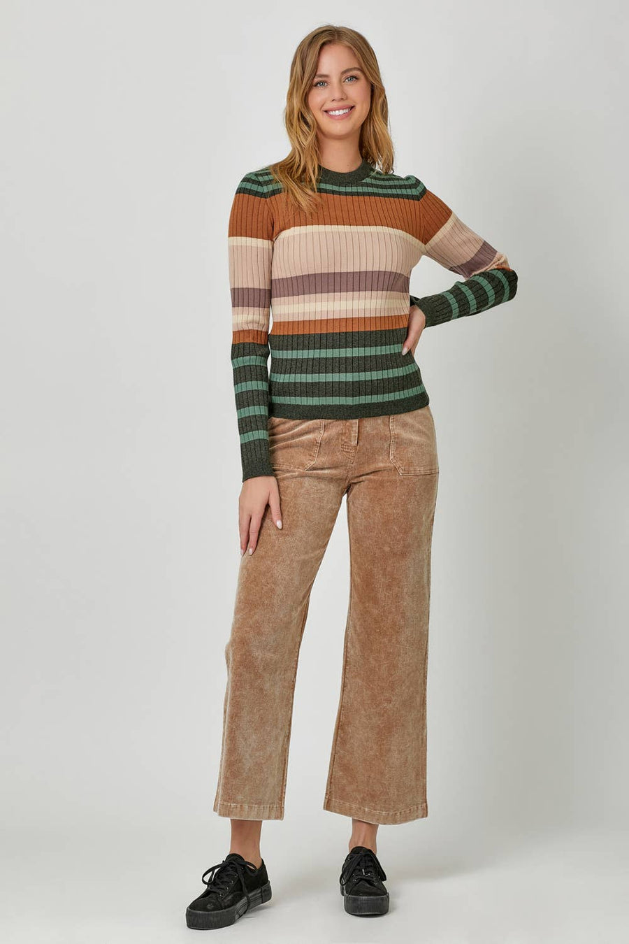 Mystree Color Block Striped Sweater Top