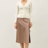 Be Cool - RUFFLED V-NECK DETAIL RIBBED CARDIGAN