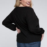 Brushed Waffle V-Neck Button Detail Sweater (Various colors), Zenana, Plus Only