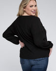 Brushed Waffle V-Neck Button Detail Sweater (Various colors), Zenana, Plus Only