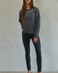 By Together Knit Sweater Ribbed Sequin Detail Crew Neck Pullover