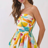TCEC -Abstract Print Strapless Peplum Top