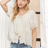 ADORA LA - SHORT SLEEVE TOP WITH SCALLOPED TRIM